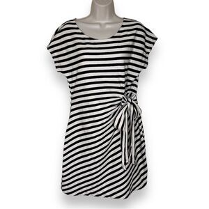 Anthropologie Saturday Sunday Yael Dress Side Tie Cream Black Stripe Women Med